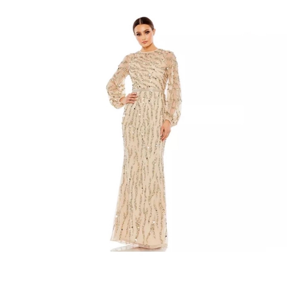 NWT - MAC DUGGAL-Embellished Trumpet Gown; Color: Nude Gold -Size 4 -Style 93789